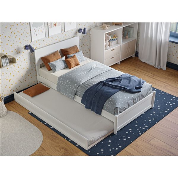 AFI Wesley Twin Platform Bed with Panel Footboard and Twin Trundle in White