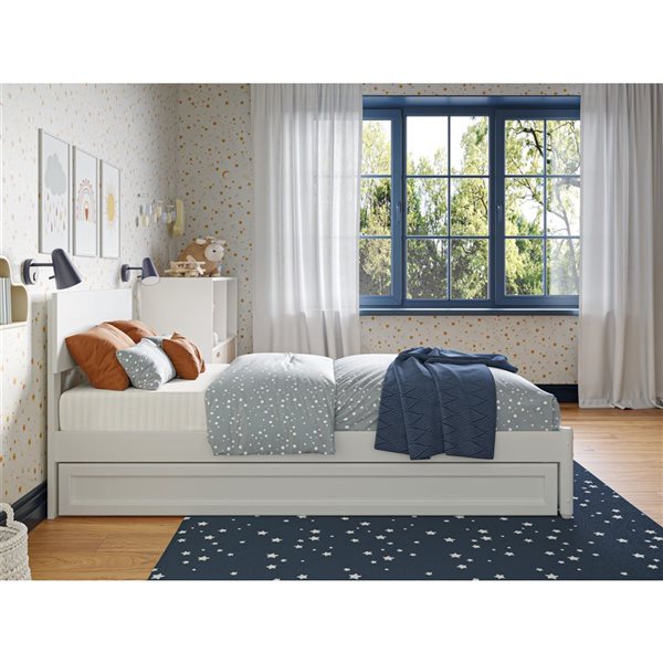 AFI Wesley Twin Platform Bed with Panel Footboard and Twin Trundle in White