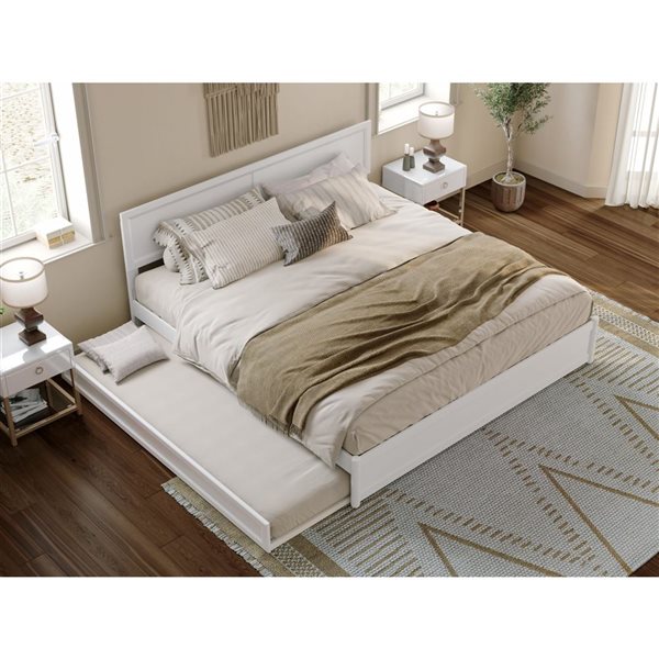 AFI Lylah King Platform Bed with Panel Footboard and Twin XL Trundle in White