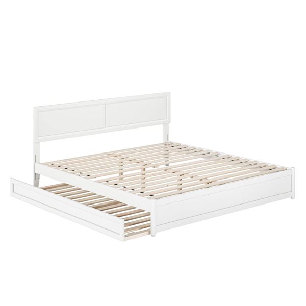 AFI Lylah King Platform Bed with Panel Footboard and Twin XL Trundle in White