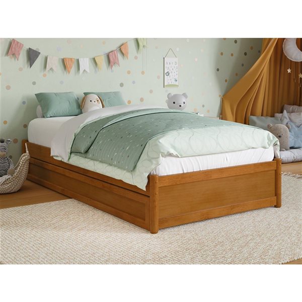 AFI Barcelona Twin Panel Platform Bed with Twin Trundle in Light Toffee