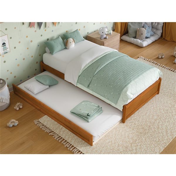 AFI Barcelona Twin Panel Platform Bed with Twin Trundle in Light Toffee