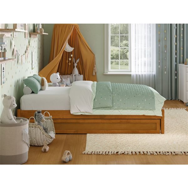 AFI Barcelona Twin Panel Platform Bed with Twin Trundle in Light Toffee