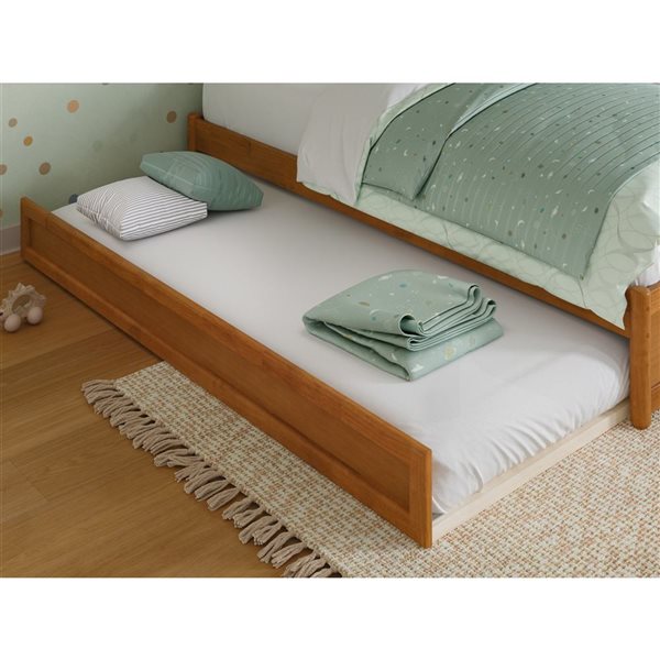 AFI Barcelona Twin Panel Platform Bed with Twin Trundle in Light Toffee