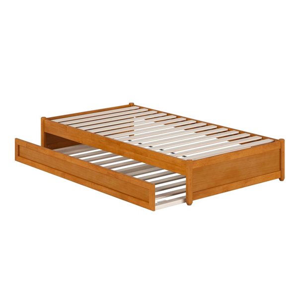 AFI Barcelona Twin Panel Platform Bed with Twin Trundle in Light Toffee