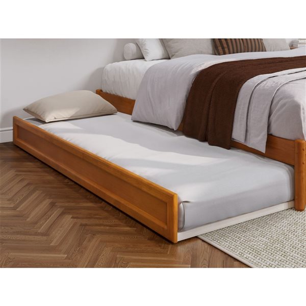 AFI Barcelona King Panel Platform Bed with Twin XL Trundle in Light Toffee