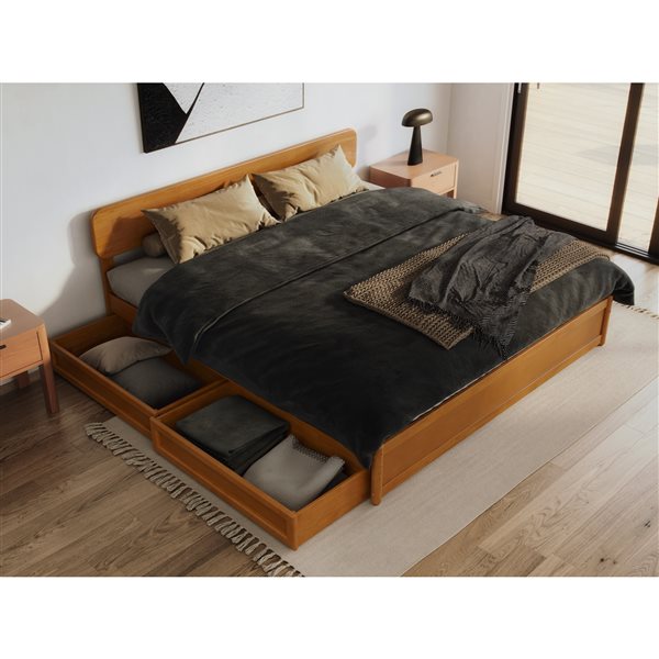 AFI Capri King Platform Bed with Panel Footboard and Storage Drawers in Light Toffee