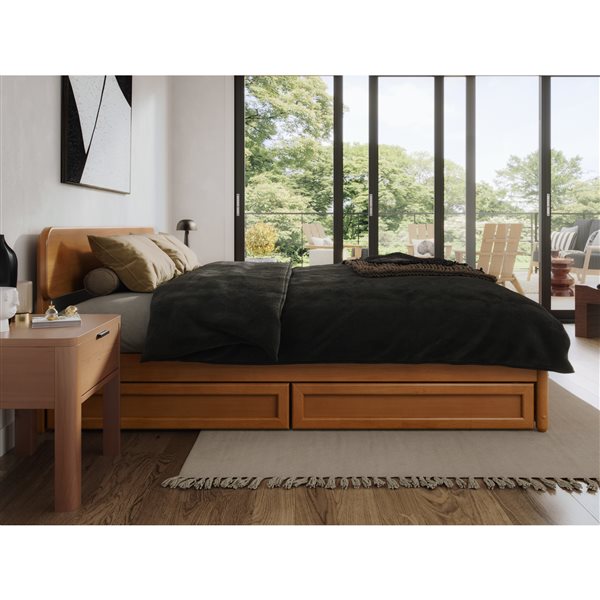 AFI Capri King Platform Bed with Panel Footboard and Storage Drawers in Light Toffee