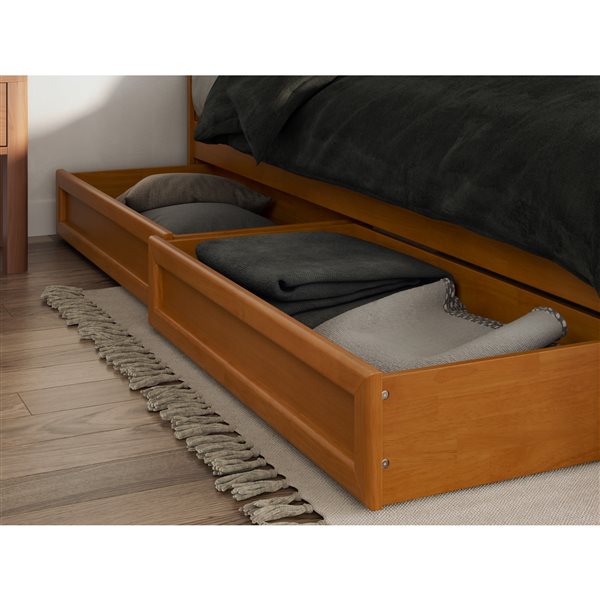 AFI Capri King Platform Bed with Panel Footboard and Storage Drawers in Light Toffee