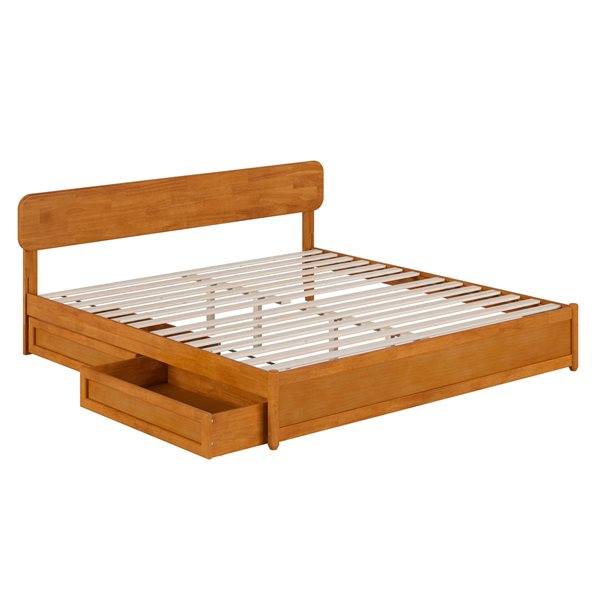 AFI Capri King Platform Bed with Panel Footboard and Storage Drawers in Light Toffee