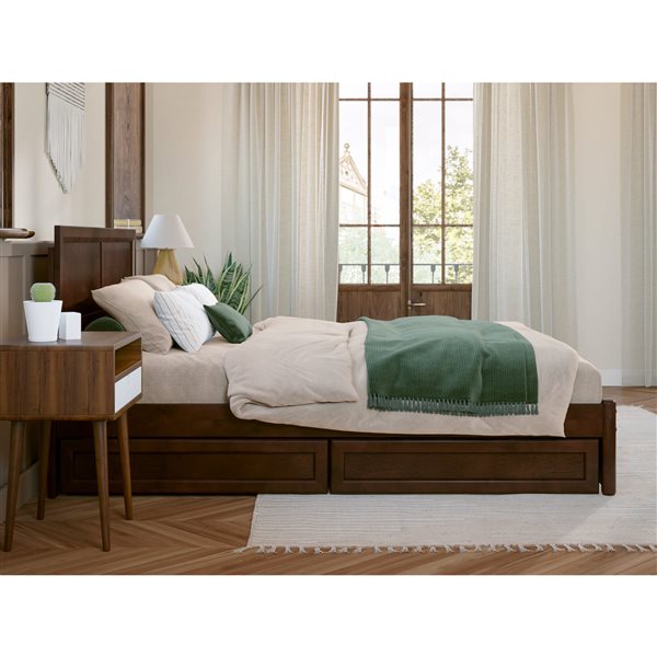 AFI Lylah Full Platform Bed with Panel Footboard and Storage Drawers in Walnut