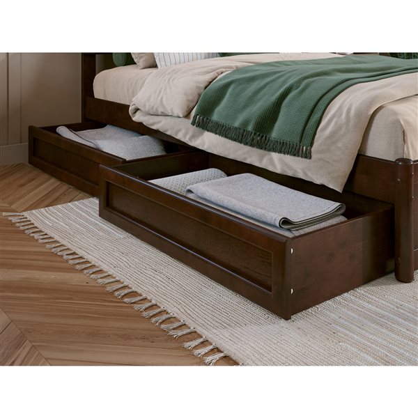 AFI Lylah Full Platform Bed with Panel Footboard and Storage Drawers in Walnut