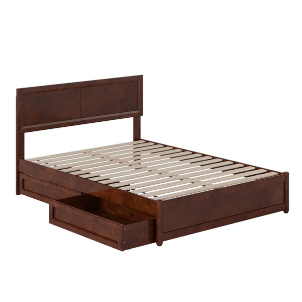 AFI Lylah Full Platform Bed with Panel Footboard and Storage Drawers in Walnut