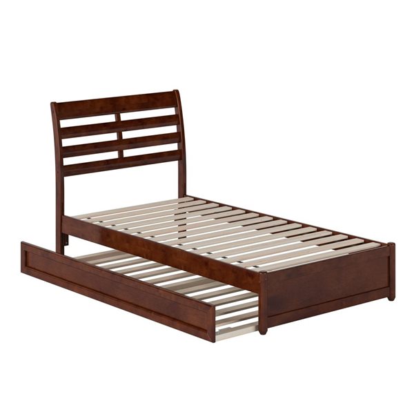 AFI Emelie Twin Platform Bed with Panel Footboard and Twin Trundle in Walnut