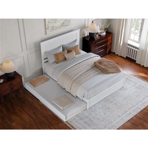 AFI Malta Queen Platform Bed with Panel Footboard and Twin XL Trundle in White