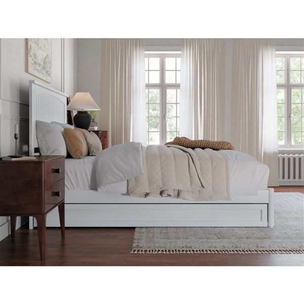 AFI Malta Queen Platform Bed with Panel Footboard and Twin XL Trundle in White