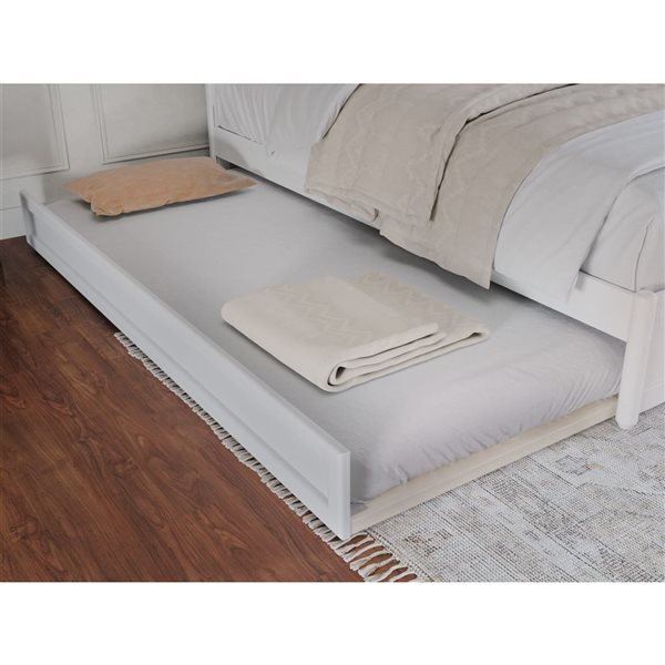AFI Malta Queen Platform Bed with Panel Footboard and Twin XL Trundle in White