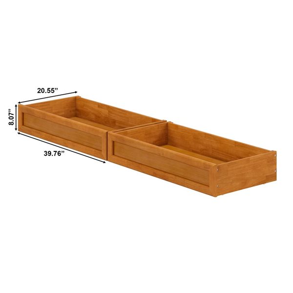 AFI Queen-King-Twin XL Mid-Century Modern Under Bed Storage Drawers in Light Toffee