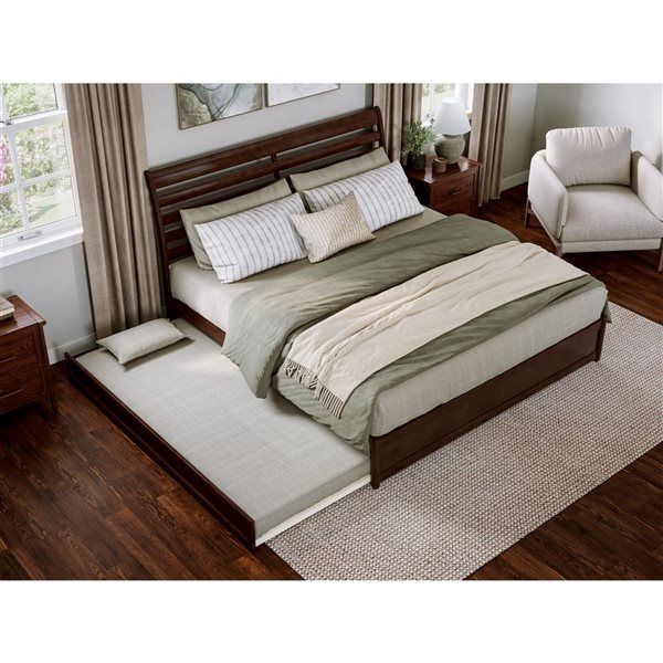 AFI Emelie King Platform Bed with Panel Footboard and Twin XL Trundle in Walnut