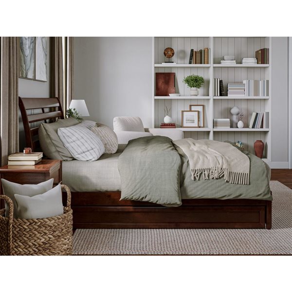 AFI Emelie King Platform Bed with Panel Footboard and Twin XL Trundle in Walnut