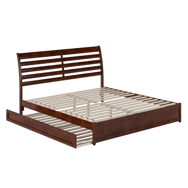 AFI Emelie King Platform Bed with Panel Footboard and Twin XL Trundle in Walnut