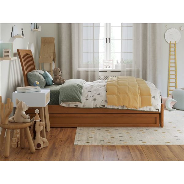 AFI Roslyn Twin Platform Bed with Panel Footboard and Twin Trundle in Light Toffee