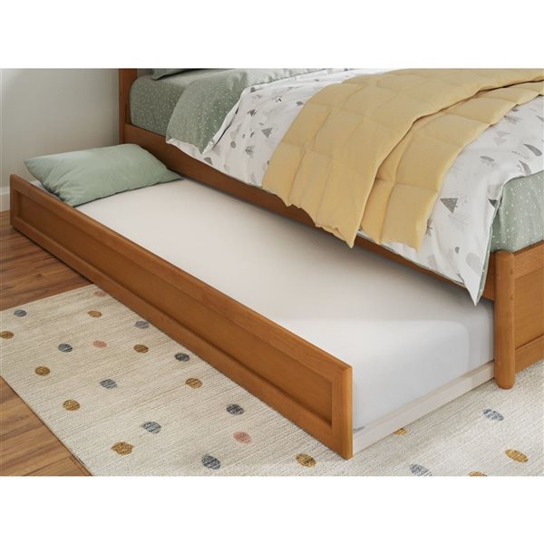 AFI Roslyn Twin Platform Bed with Panel Footboard and Twin Trundle in Light Toffee