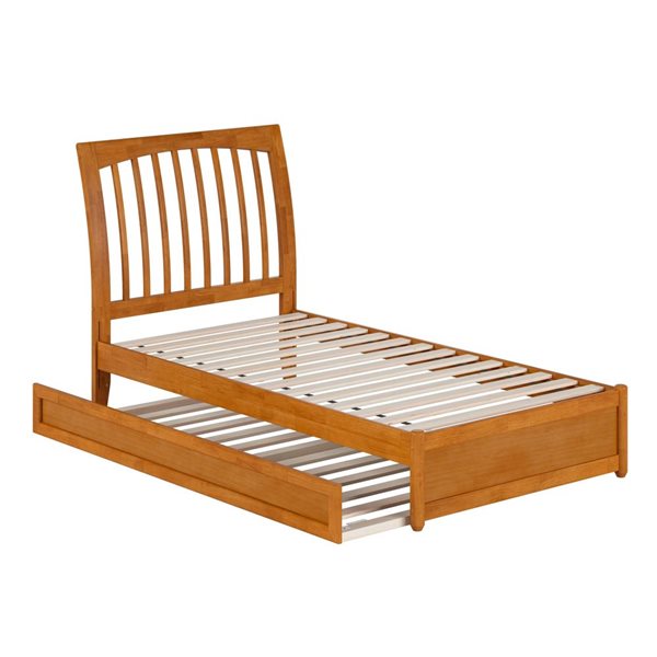 AFI Roslyn Twin Platform Bed with Panel Footboard and Twin Trundle in Light Toffee
