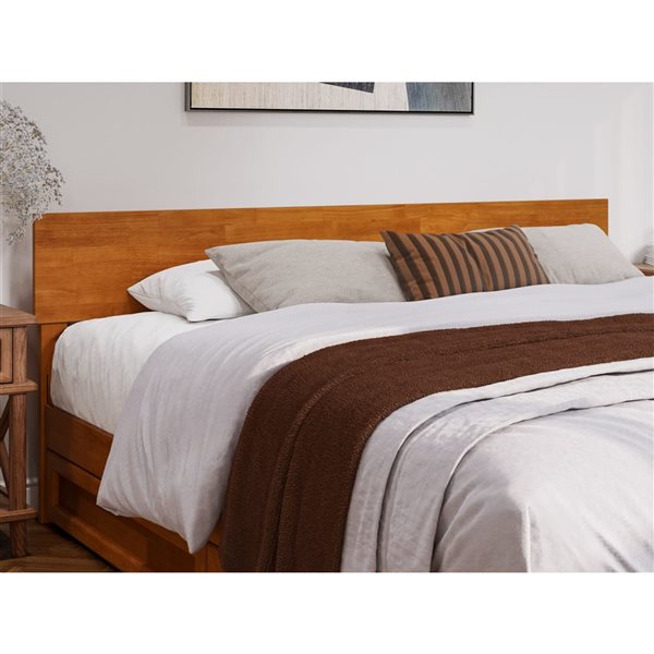 AFI Wesley King Platform Bed with Panel Footboard and Twin XL Trundle in Light Toffee