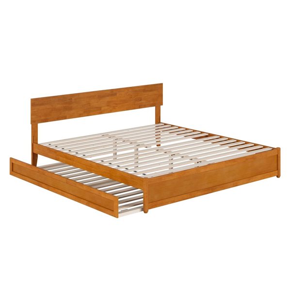 AFI Wesley King Platform Bed with Panel Footboard and Twin XL Trundle in Light Toffee