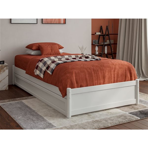 AFI Barcelona Twin XL Panel Platform Bed with Twin XL Trundle in White