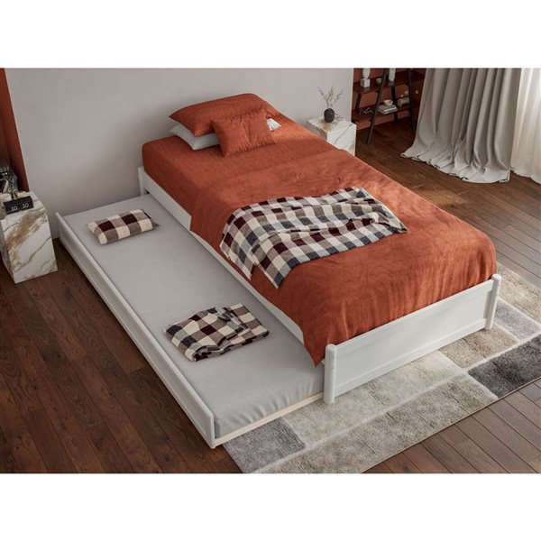 AFI Barcelona Twin XL Panel Platform Bed with Twin XL Trundle in White