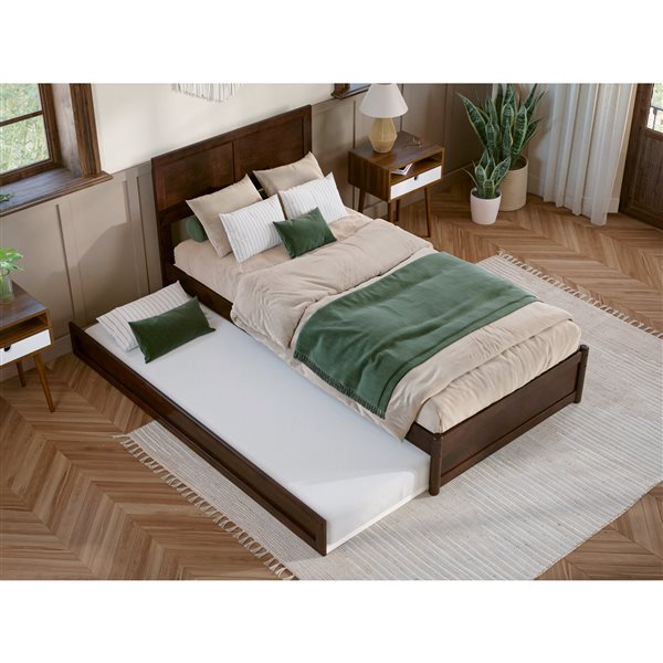 AFI Lylah Twin XL Platform Bed with Panel Footboard and Twin XL Trundle in Walnut