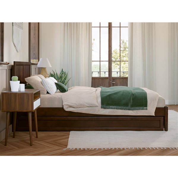 AFI Lylah Twin XL Platform Bed with Panel Footboard and Twin XL Trundle in Walnut