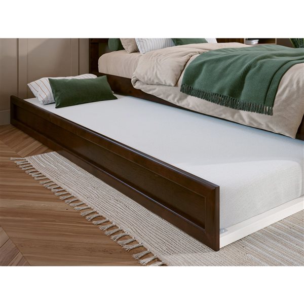 AFI Lylah Twin XL Platform Bed with Panel Footboard and Twin XL Trundle in Walnut