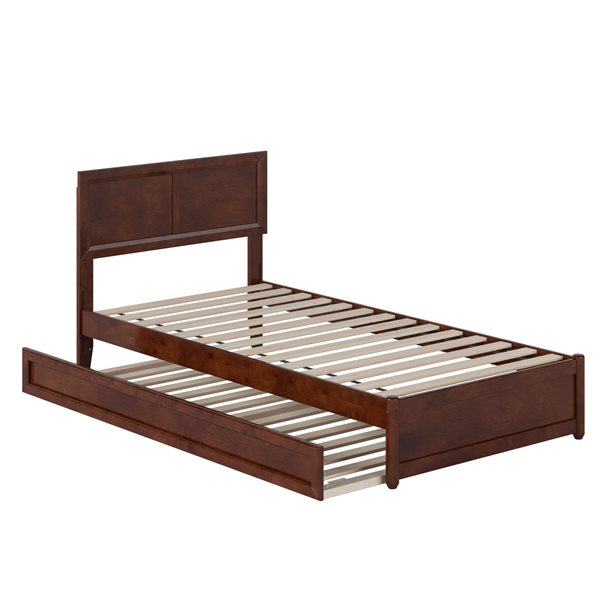 AFI Lylah Twin XL Platform Bed with Panel Footboard and Twin XL Trundle in Walnut
