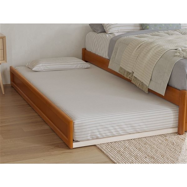 AFI Barcelona Full Panel Platform Bed with Twin Trundle in Light Toffee