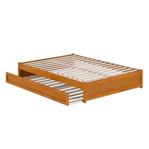 AFI Barcelona Full Panel Platform Bed with Twin Trundle in Light Toffee