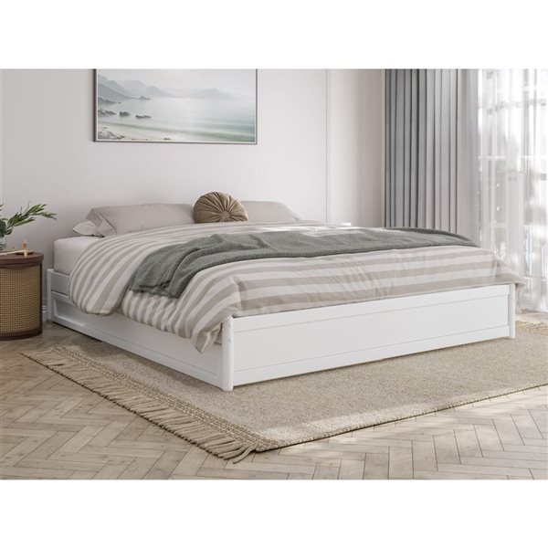 AFI Barcelona King Panel Platform Bed with Twin XL Trundle in White
