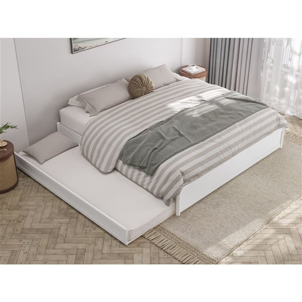 AFI Barcelona King Panel Platform Bed with Twin XL Trundle in White