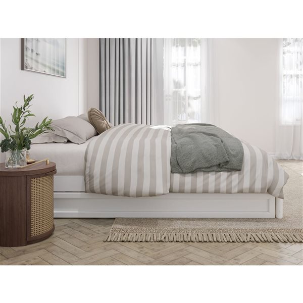 AFI Barcelona King Panel Platform Bed with Twin XL Trundle in White