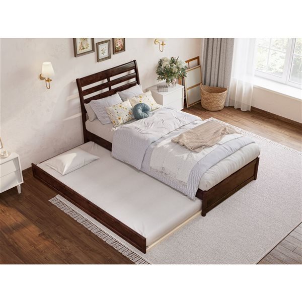AFI Emelie Twin XL Platform Bed with Panel Footboard and Twin XL Trundle in Walnut