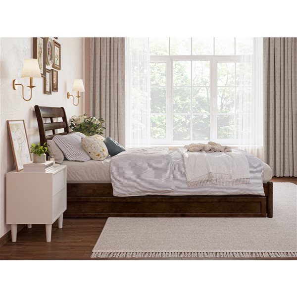 AFI Emelie Twin XL Platform Bed with Panel Footboard and Twin XL Trundle in Walnut