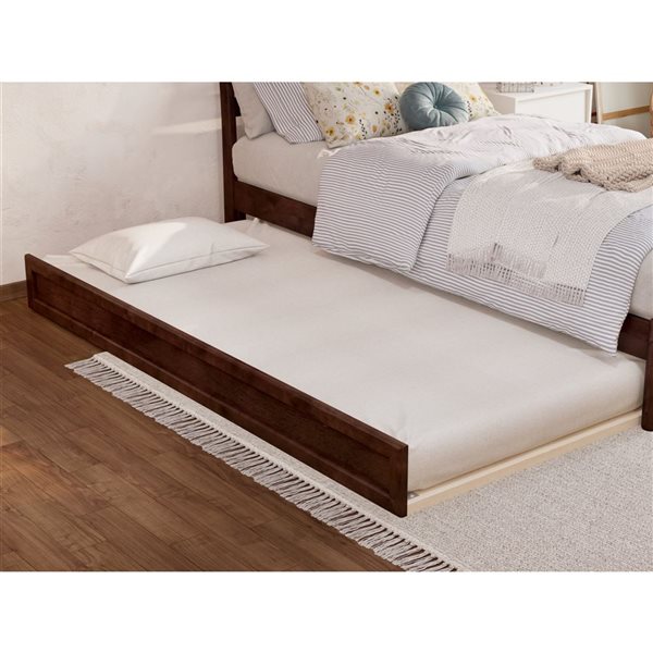 AFI Emelie Twin XL Platform Bed with Panel Footboard and Twin XL Trundle in Walnut