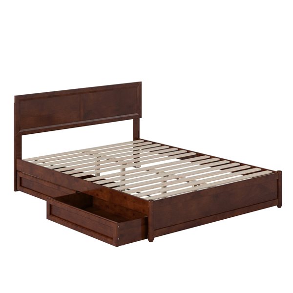 AFI Lylah Queen Platform Bed with Panel Footboard and Storage Drawers in Walnut