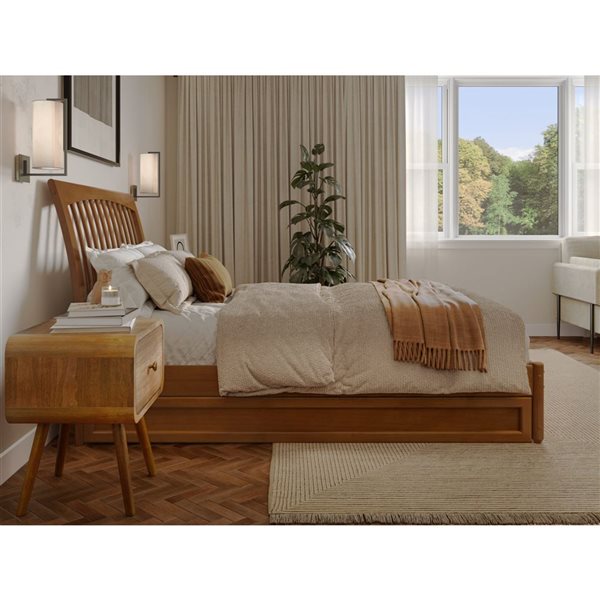 AFI Roslyn Full Platform Bed with Panel Footboard and Twin Trundle in Light Toffee