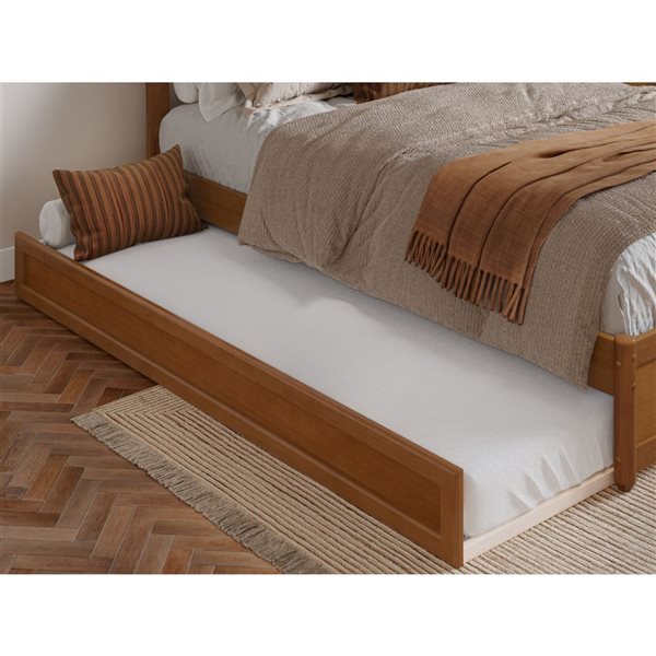 AFI Roslyn Full Platform Bed with Panel Footboard and Twin Trundle in Light Toffee