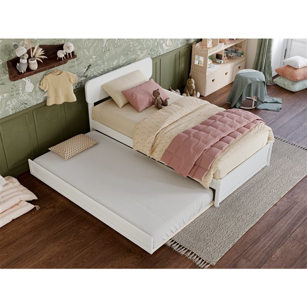 AFI Capri Twin Platform Bed with Panel Footboard and Twin Trundle in White