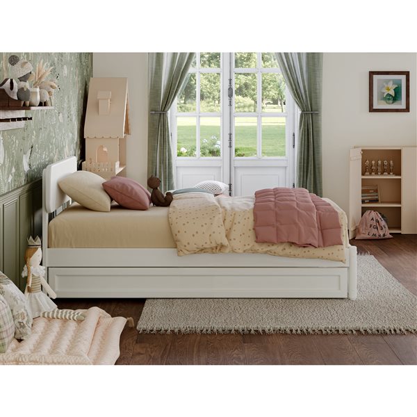AFI Capri Twin Platform Bed with Panel Footboard and Twin Trundle in White