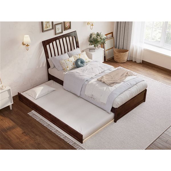 AFI Roslyn Twin XL Platform Bed with Panel Footboard and Twin XL Trundle in Walnut